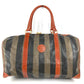 FENDI Vintage Pecan Logo Handbag Travel Bag Boston Bag PVC/Leather Unisex Khaki