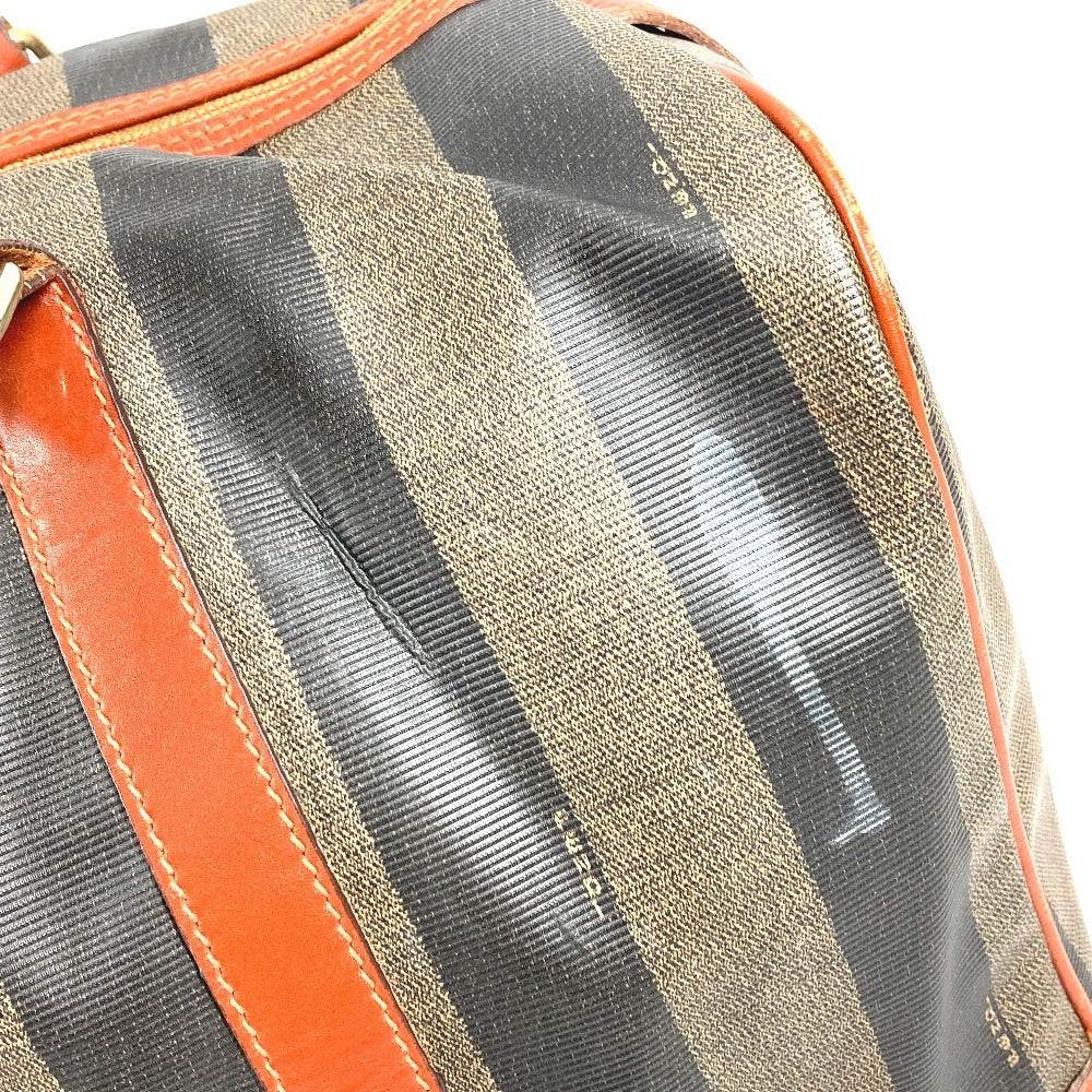 FENDI Vintage Pecan Logo Handbag Travel Bag Boston Bag PVC/Leather Unisex Khaki
