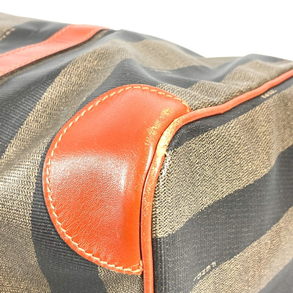 FENDI Vintage Pecan Logo Handbag Travel Bag Boston Bag PVC/Leather Unisex Khaki