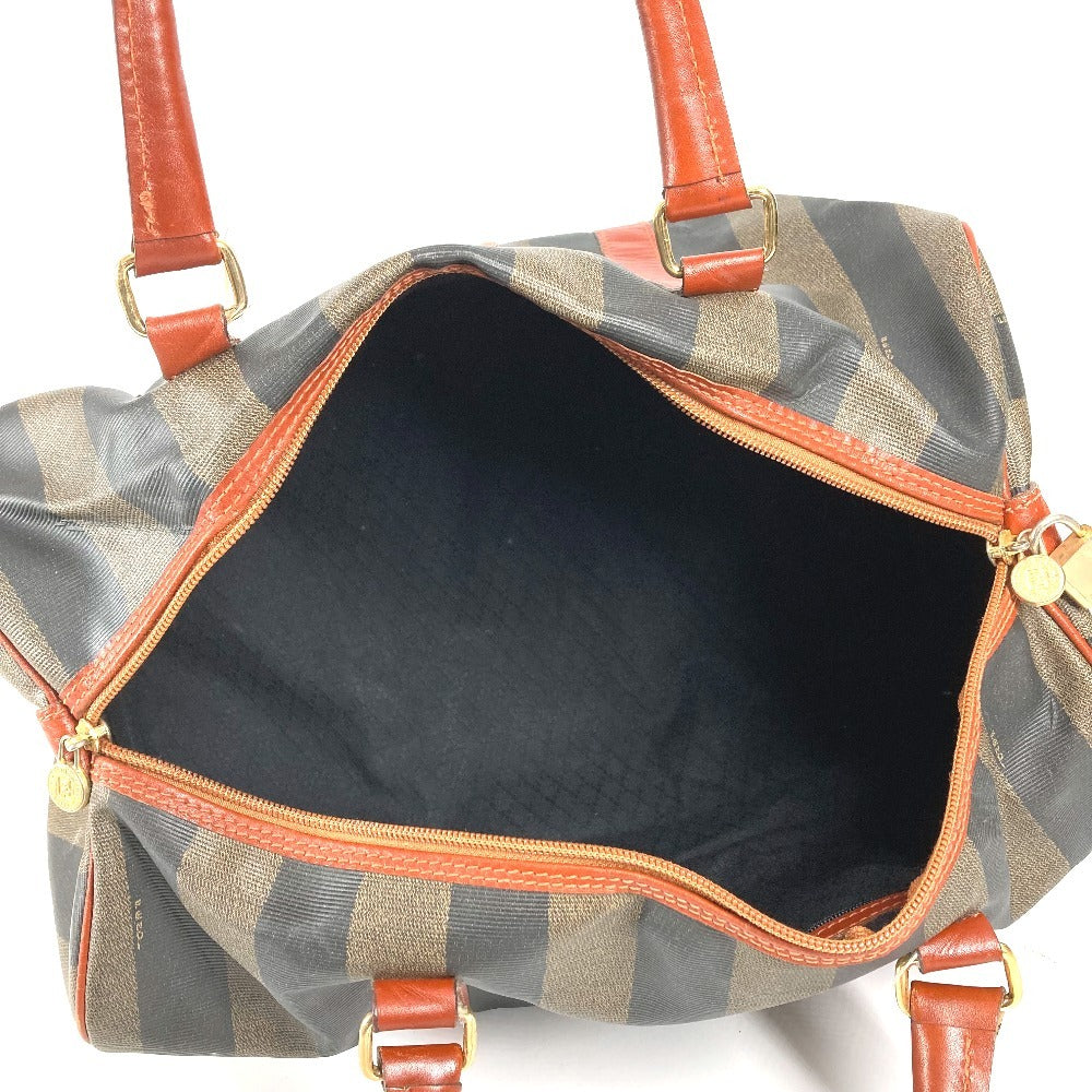 FENDI Vintage Pecan Logo Handbag Travel Bag Boston Bag PVC/Leather Unisex Khaki