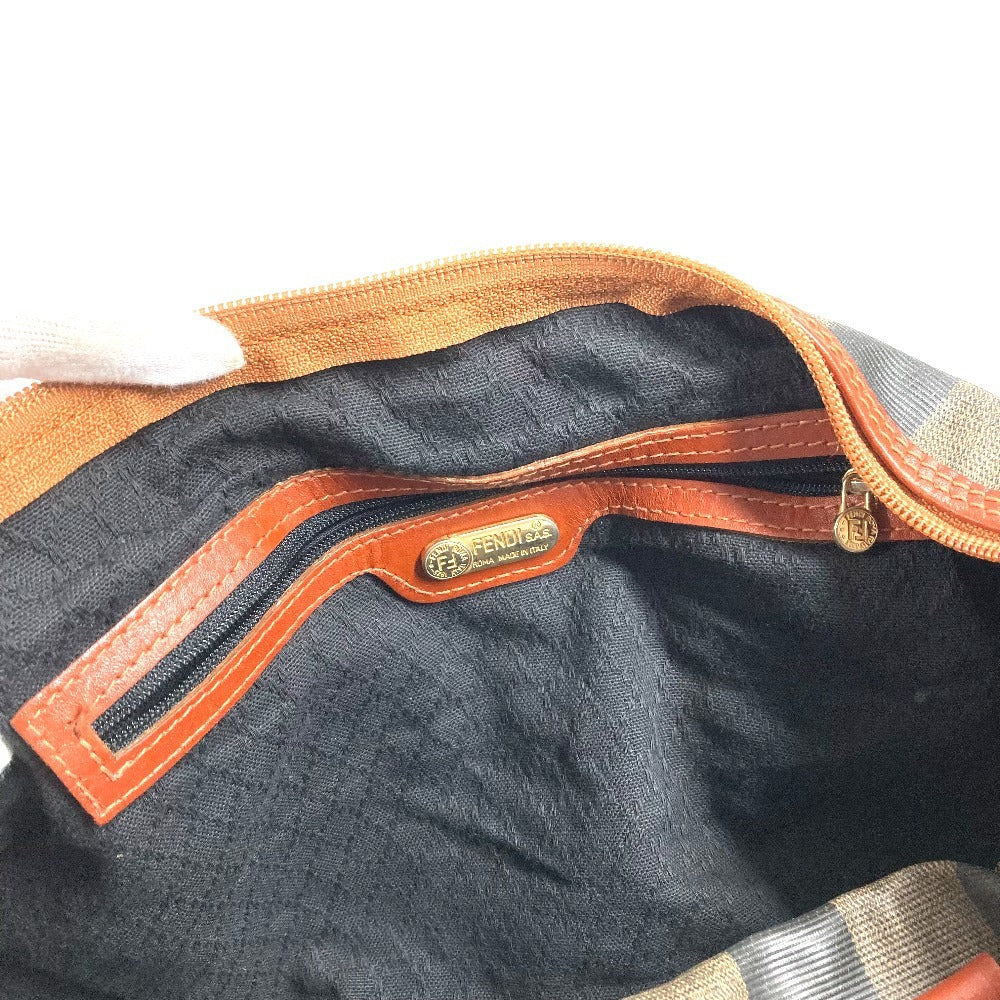 FENDI Vintage Pecan Logo Handbag Travel Bag Boston Bag PVC/Leather Unisex Khaki