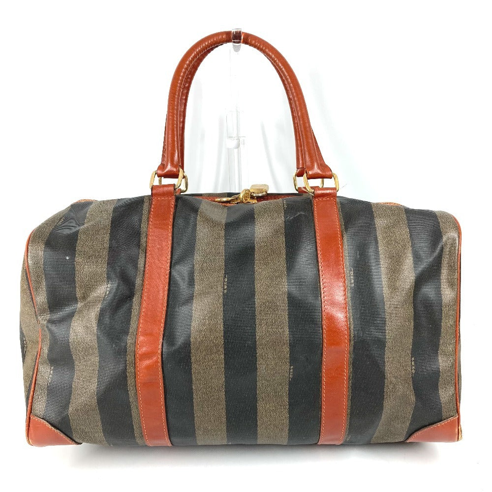 FENDI Vintage Pecan Logo Handbag Travel Bag Boston Bag PVC/Leather Unisex Khaki