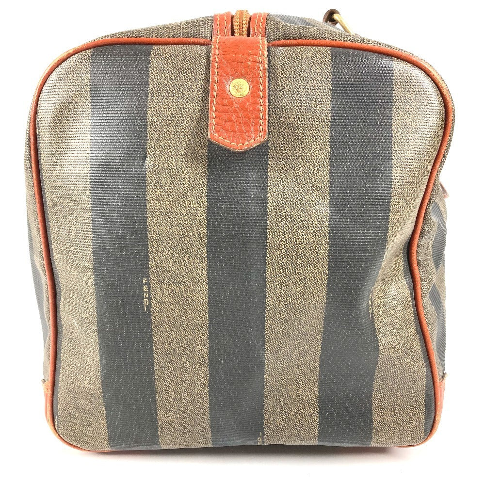 FENDI Vintage Pecan Logo Handbag Travel Bag Boston Bag PVC/Leather Unisex Khaki