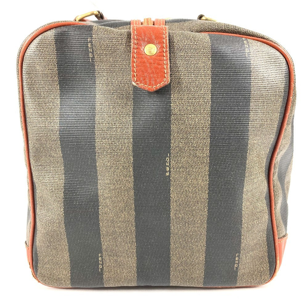 FENDI Vintage Pecan Logo Handbag Travel Bag Boston Bag PVC/Leather Unisex Khaki
