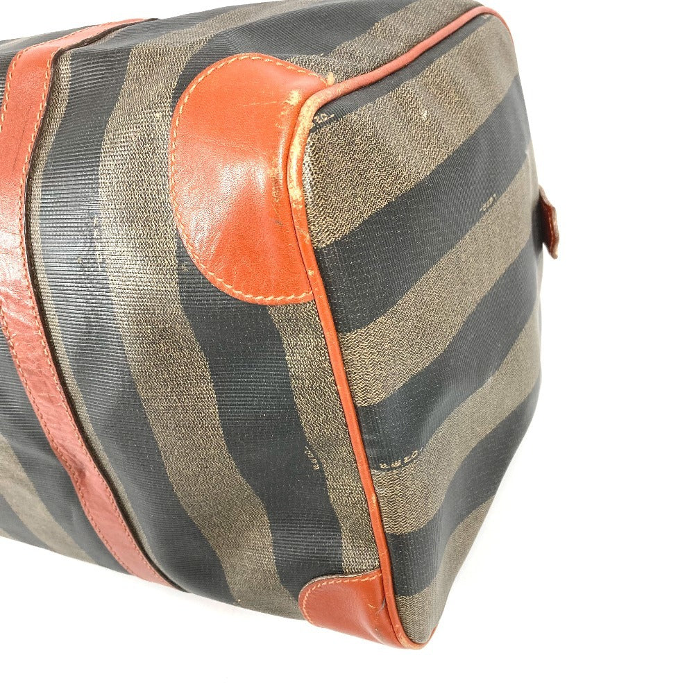 FENDI Vintage Pecan Logo Handbag Travel Bag Boston Bag PVC/Leather Unisex Khaki