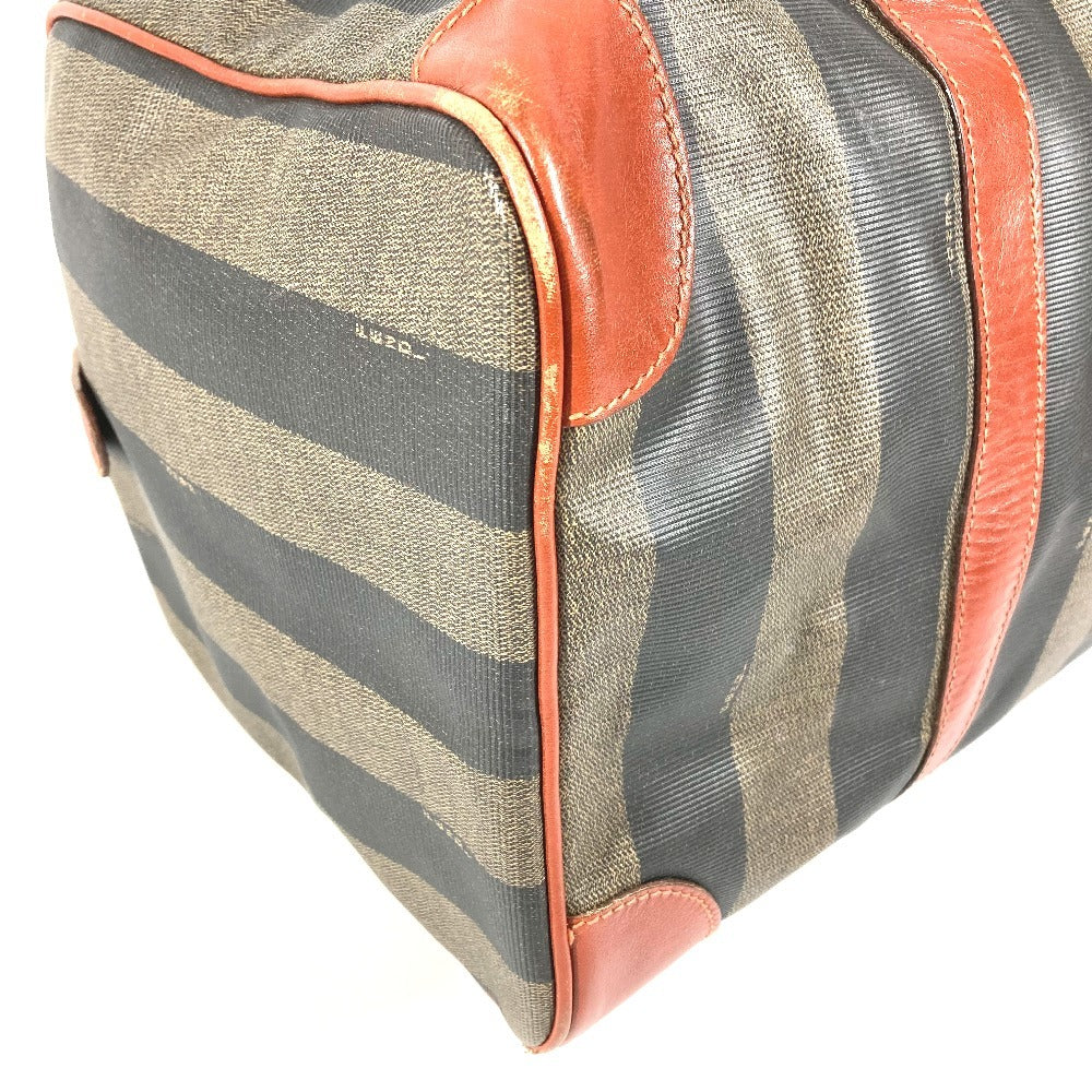 FENDI Vintage Pecan Logo Handbag Travel Bag Boston Bag PVC/Leather Unisex Khaki