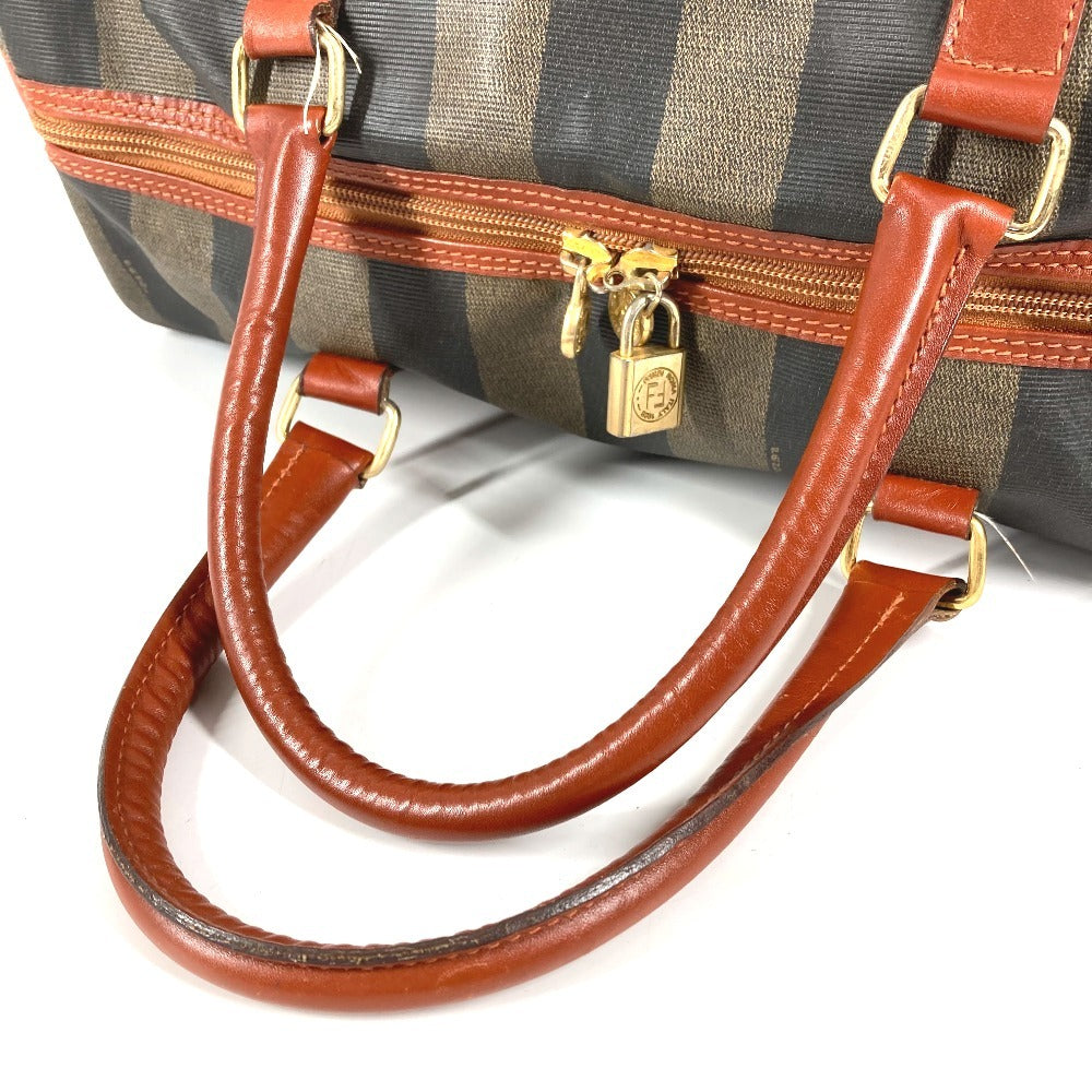 FENDI Vintage Pecan Logo Handbag Travel Bag Boston Bag PVC/Leather Unisex Khaki