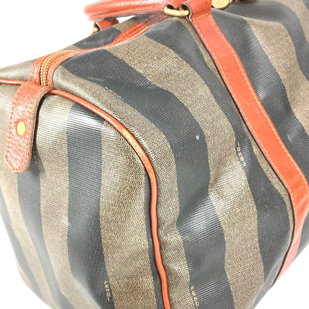 FENDI Vintage Pecan Logo Handbag Travel Bag Boston Bag PVC/Leather Unisex Khaki