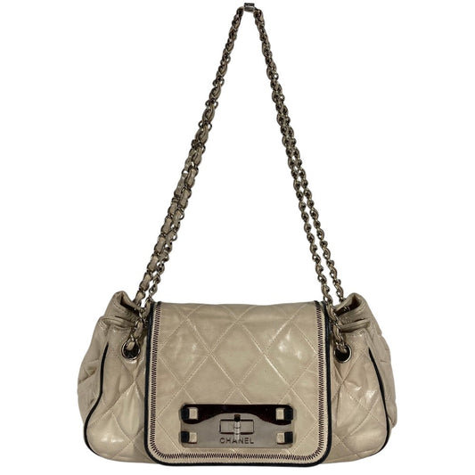 CHANEL East West CC Coco Mark Logo Quilted Matelasse 2.55 Hardware Handbag Shoulder W Chain Chain Bag Shoulder Bag Leather Unisex Beige