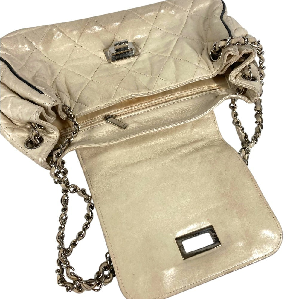 CHANEL East West CC Coco Mark Logo Quilted Matelasse 2.55 Hardware Handbag Shoulder W Chain Chain Bag Shoulder Bag Leather Unisex Beige