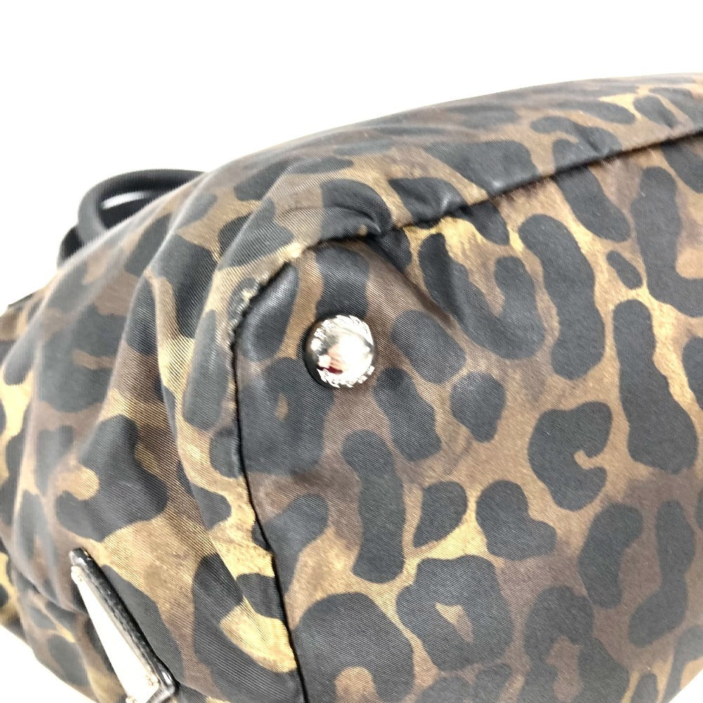 PRADA ロゴ 豹 ヒョウ柄 レオパード カバン 肩掛け トートバッグ ショルダーバッグ ナイロン ユニセックス ブラック