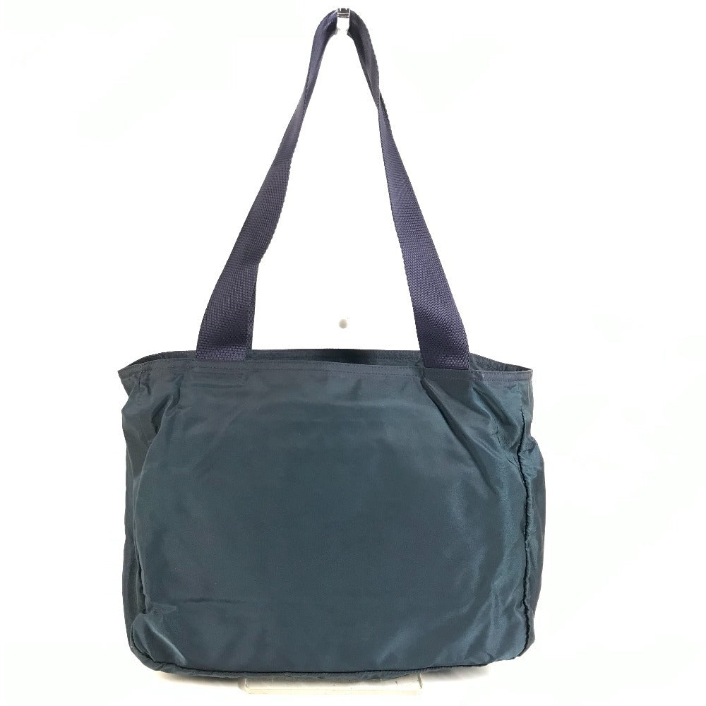 PRADA Triangle Logo Plate Shoulder Tote Bag Nylon Unisex Navy