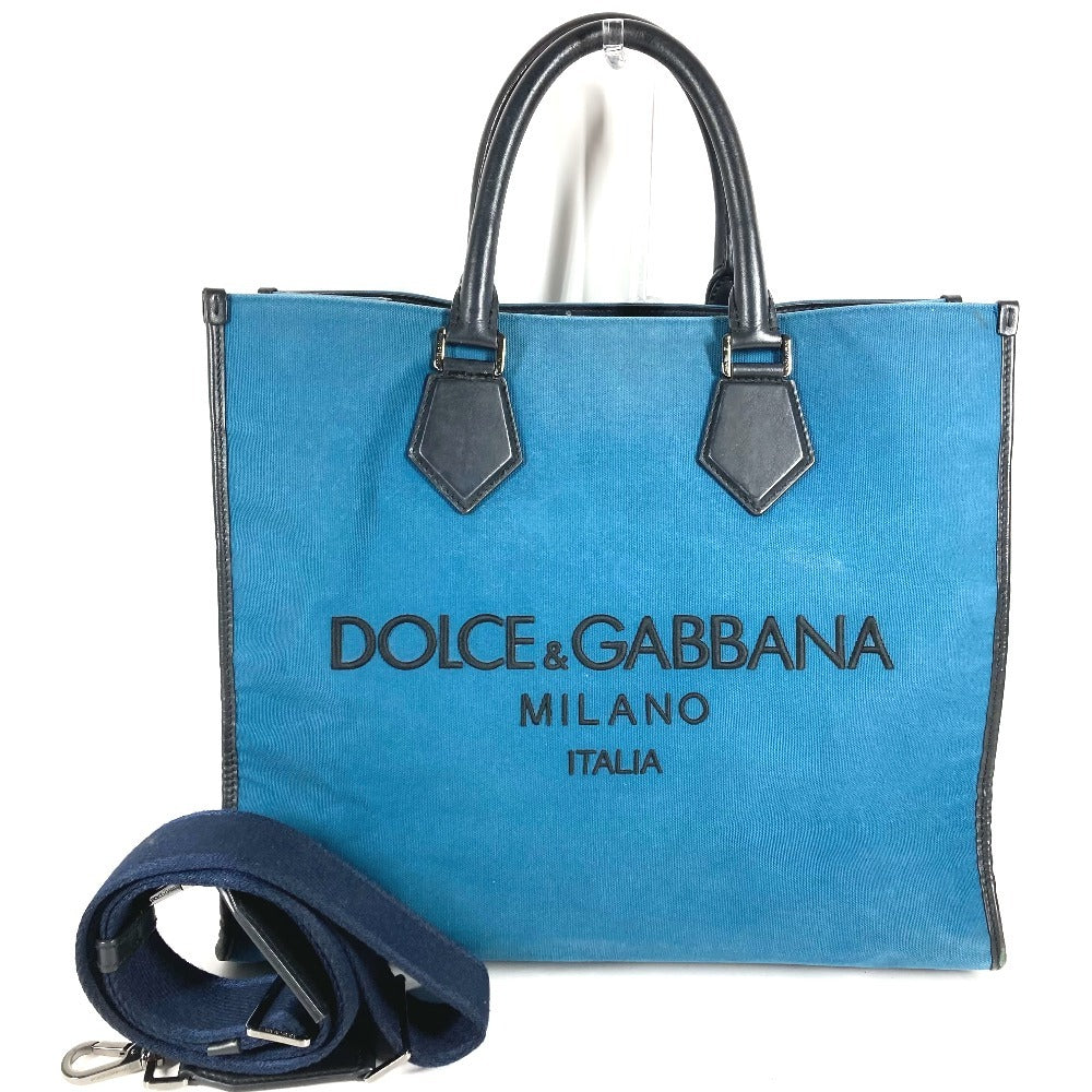 DOLCE&GABBANA ショッピングバッグ ロゴ カバン 2WAYバッグ トートバッグ ショルダーバッグ レザー/キャンバス ユニセックス ブルー