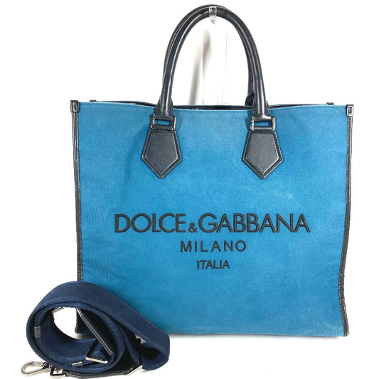 DOLCE&GABBANA ショッピングバッグ ロゴ カバン 2WAYバッグ トートバッグ ショルダーバッグ レザー/キャンバス ユニセックス ブルー