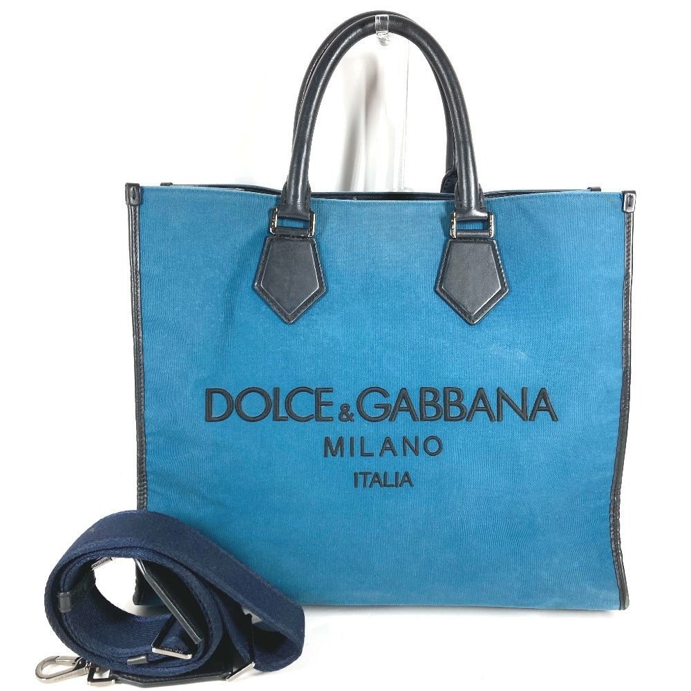 DOLCE&GABBANA ショッピングバッグ ロゴ カバン 2WAYバッグ トートバッグ ショルダーバッグ レザー/キャンバス ユニセックス ブルー