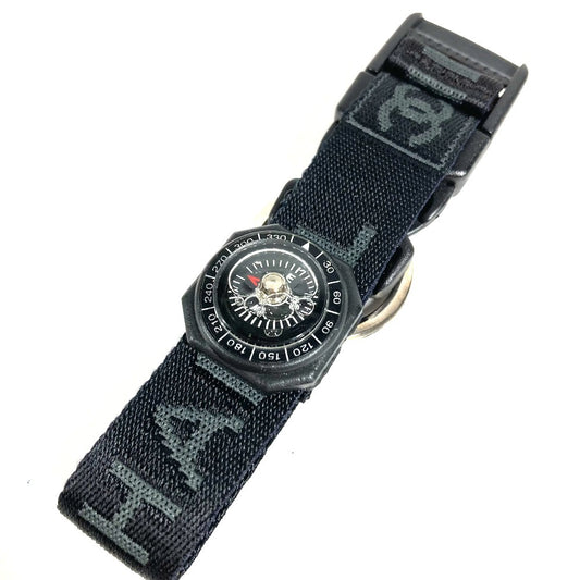 CHANEL Sports CC Coco Mark 03A Compass Accessory Keyring Bracelet Canvas Unisex Black