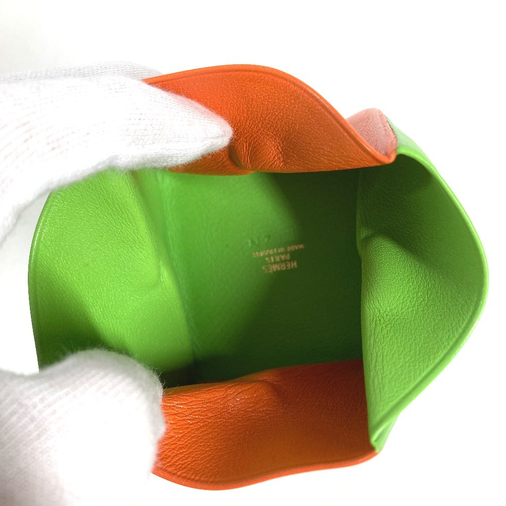 HERMES ズールー バイカラー スクエア 財布 小銭入れ コインケース レザー ユニセックス グリーン