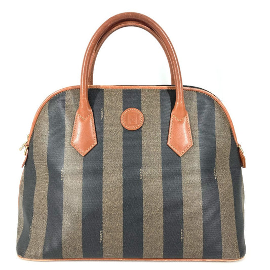 FENDI Vintage Pecan Logo Bag Handbag Tote Bag PVC/Leather Women's Khaki