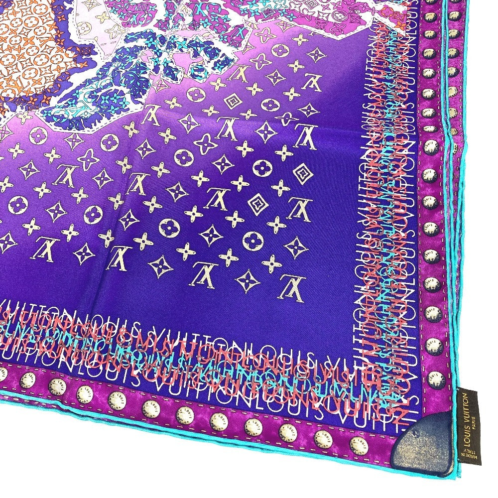 LOUIS VUITTON 不明 モノグラム 総柄 スカーフ シルク レディース パープル