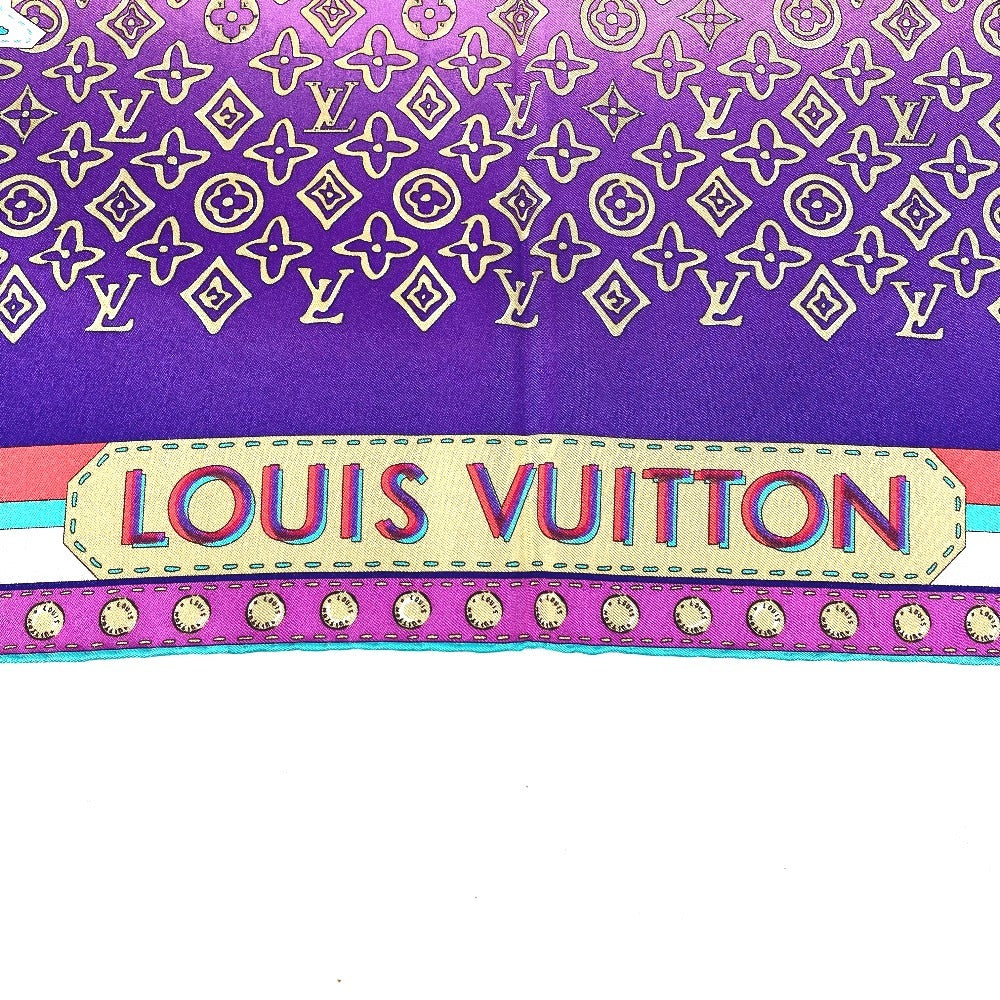 LOUIS VUITTON 不明 モノグラム 総柄 スカーフ シルク レディース パープル