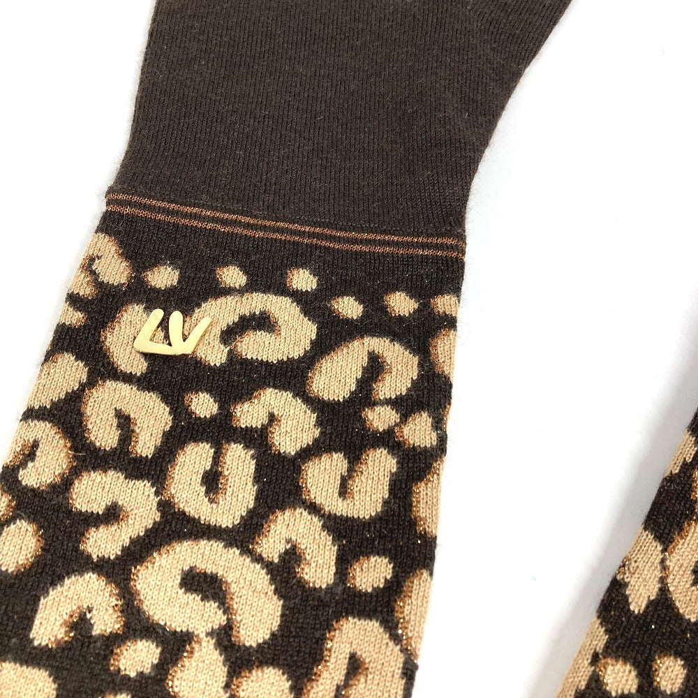 LOUIS VUITTON M58347 LV ラメ ゴンマイユ レオパード 豹柄 ヒョウ ロング手袋 グローブ 手袋 カシミヤ レディース ブラウン