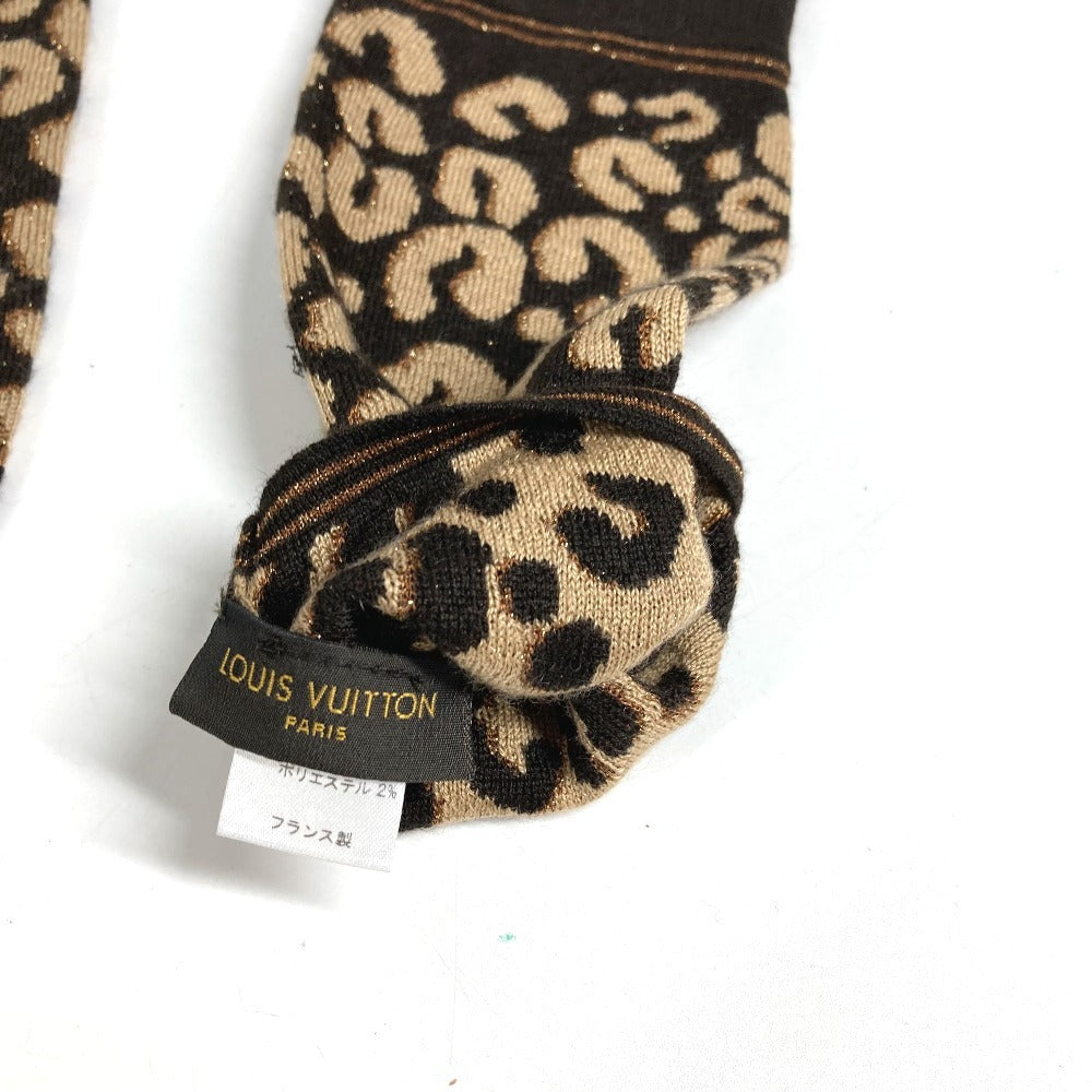 LOUIS VUITTON M58347 LV ラメ ゴンマイユ レオパード 豹柄 ヒョウ ロング手袋 グローブ 手袋 カシミヤ レディース ブラウン