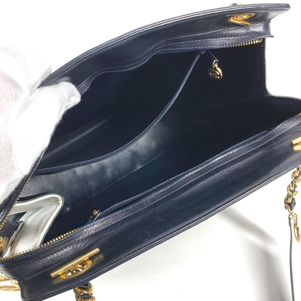 CHANEL Vintage Bi-color CC Coco Mark Logo W-Chain Bag Shoulder Tote Chain Bag Shoulder Bag Leather Unisex White