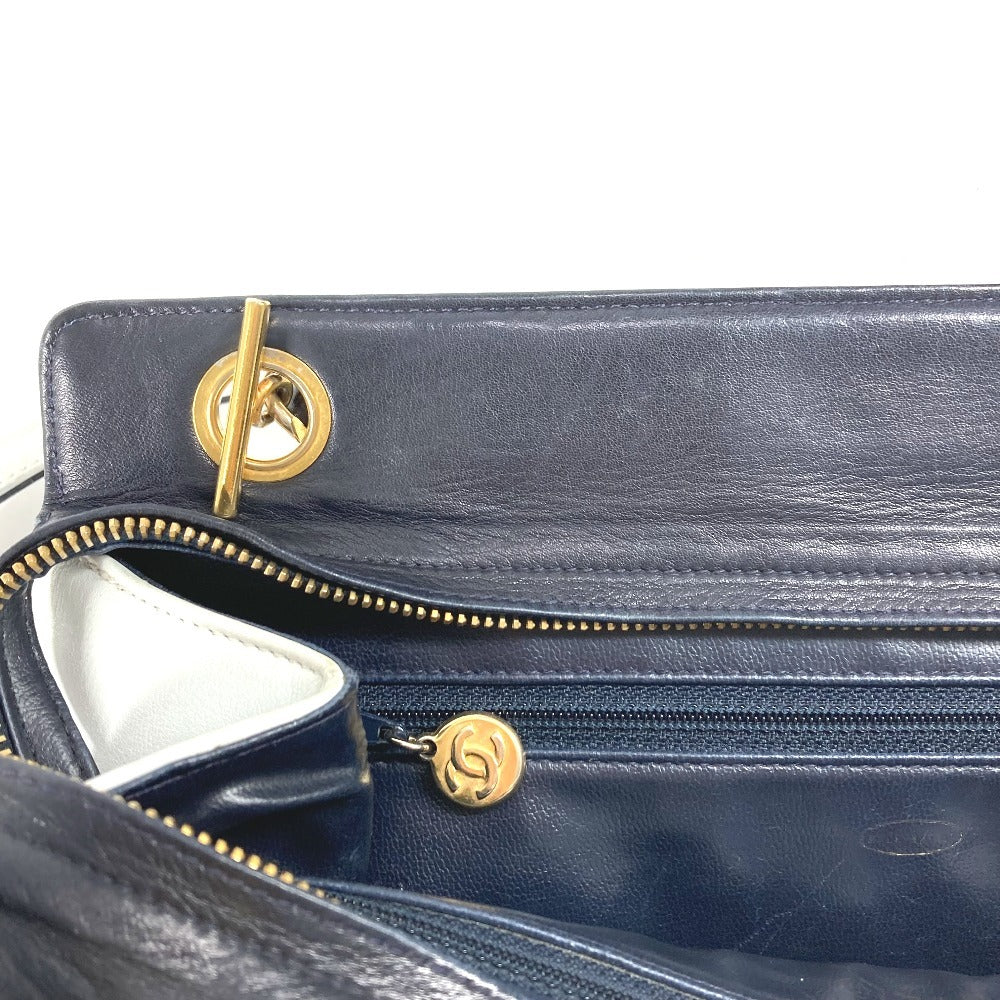 CHANEL Vintage Bi-color CC Coco Mark Logo W-Chain Bag Shoulder Tote Chain Bag Shoulder Bag Leather Unisex White