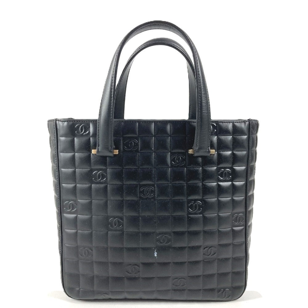 CHANEL Vintage Logo CC Coco Mark Chocolate Bar Bag Tote Bag Handbag Leather Unisex Black