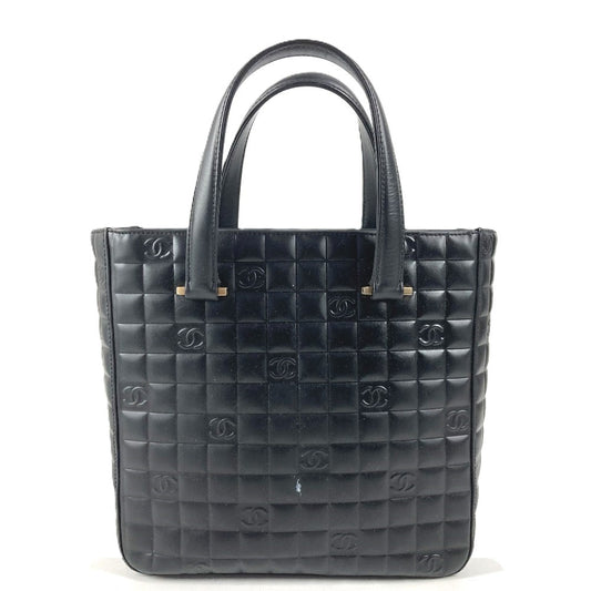 CHANEL Vintage Logo CC Coco Mark Chocolate Bar Bag Tote Bag Handbag Leather Unisex Black