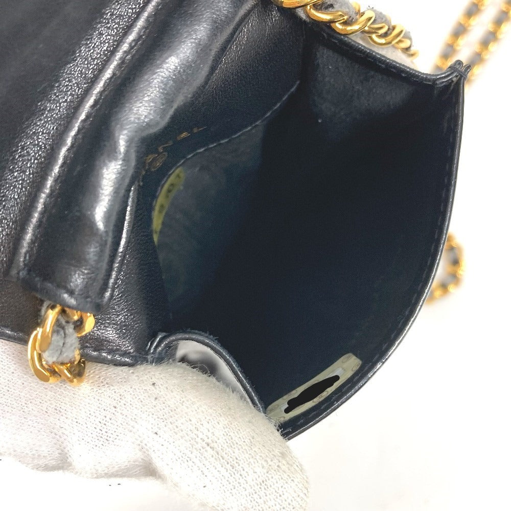 CHANEL ヴィンテージ CC ココマーク ロゴ 携帯ポーチ カバン チェーンバッグ 斜め掛け ポシェット ショルダーバッグ エナメル ユニセックス ブラック