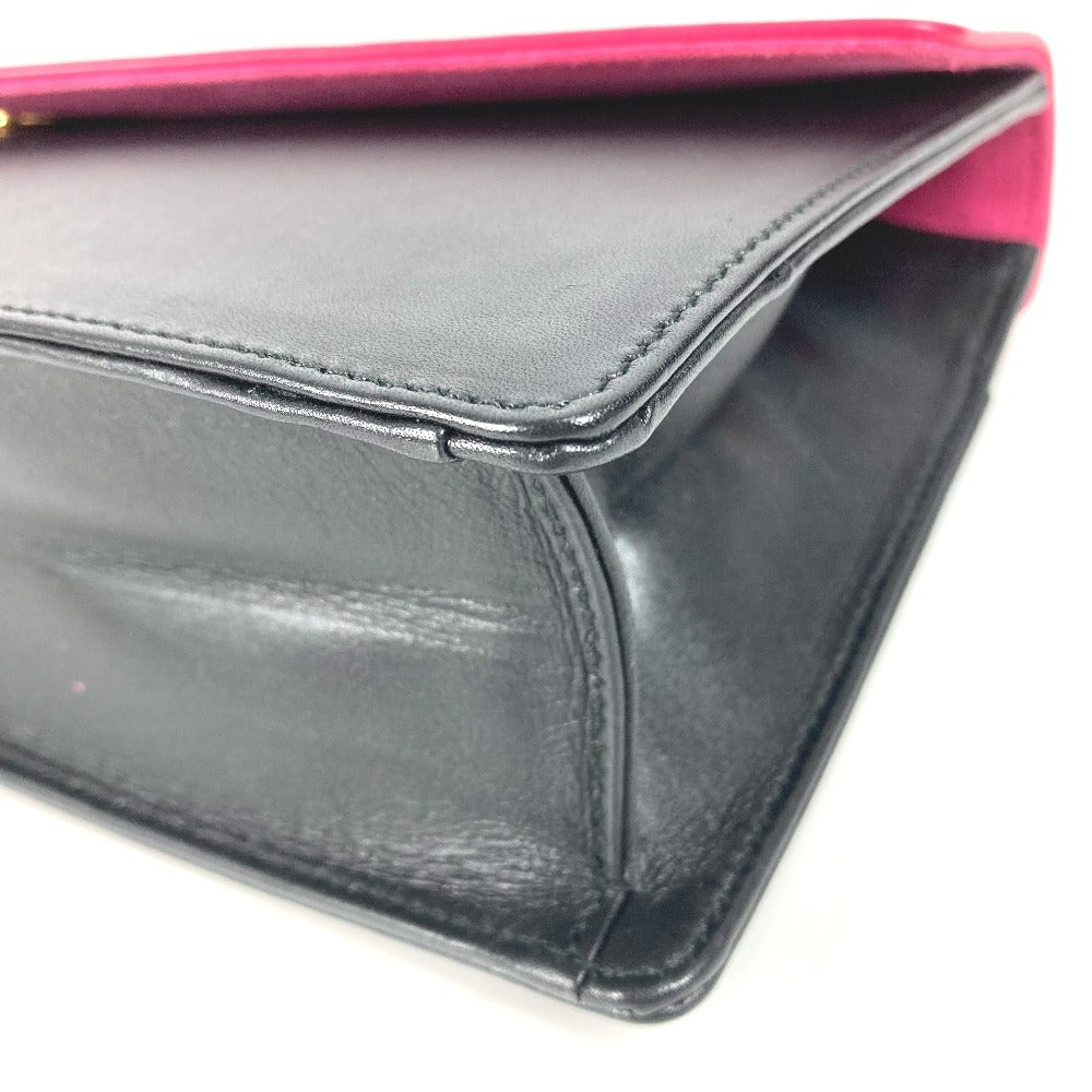 SAINT LAURENT PARIS 318026 Bicolor Bag Pouch Flap Clutch Bag Leather Unisex Black