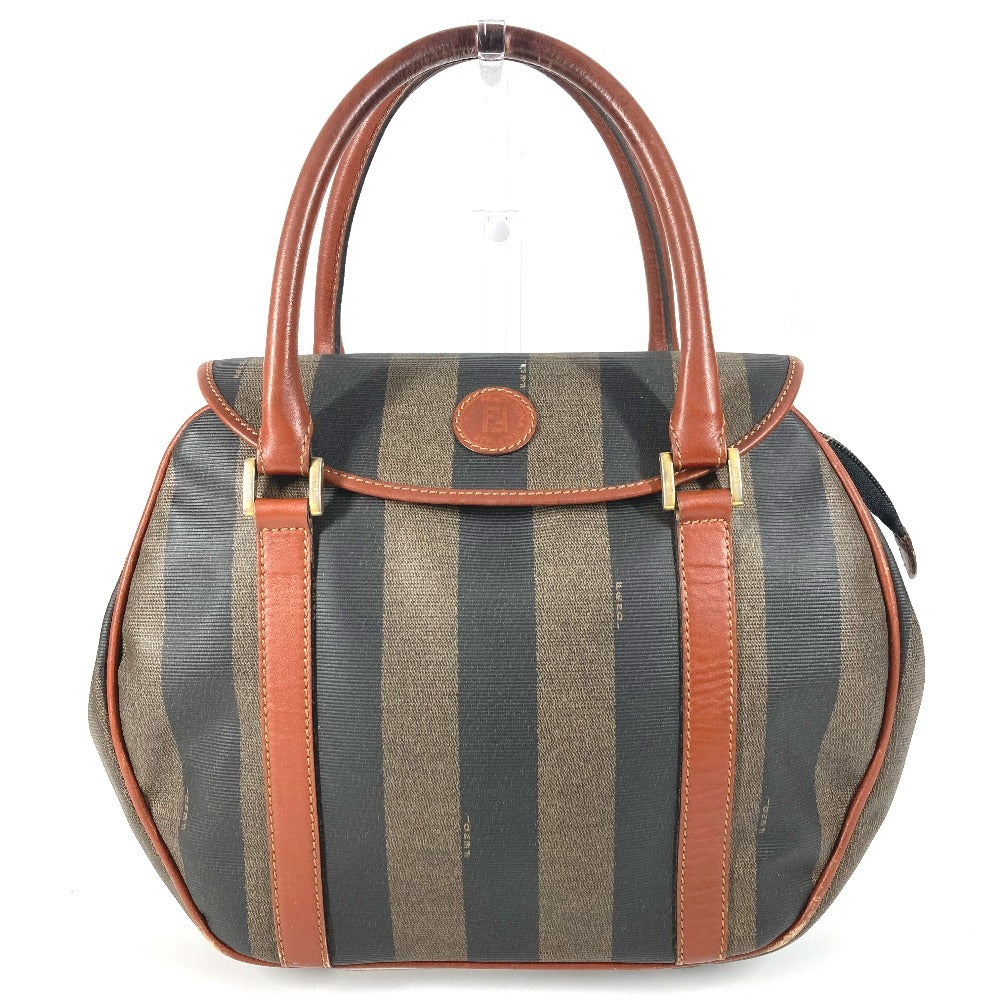 FENDI ヴィンテージ ロゴ ペカン カバン トートバッグ フラップ ハンドバッグ PVC/レザー ユニセックス カーキ
