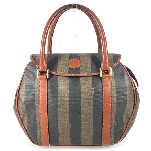 FENDI ヴィンテージ ロゴ ペカン カバン トートバッグ フラップ ハンドバッグ PVC/レザー ユニセックス カーキ