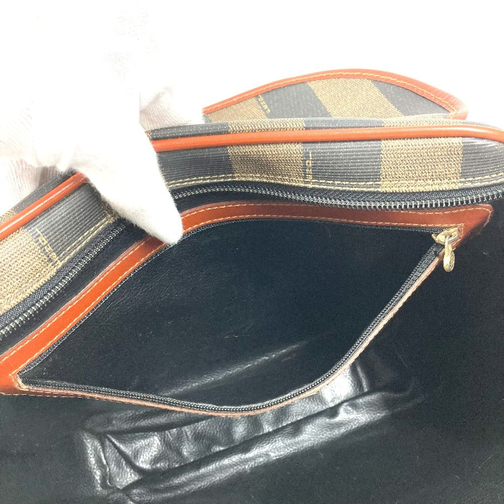 FENDI ヴィンテージ ロゴ ペカン カバン トートバッグ フラップ ハンドバッグ PVC/レザー ユニセックス カーキ