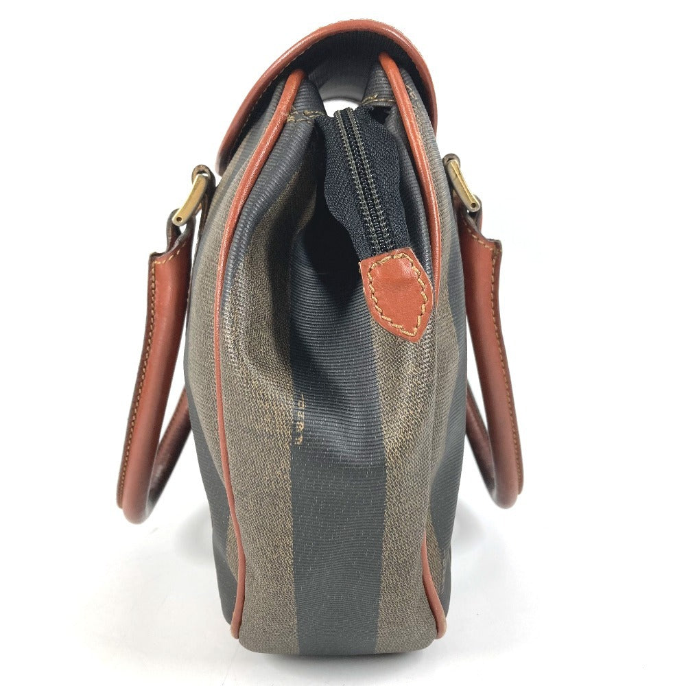 FENDI ヴィンテージ ロゴ ペカン カバン トートバッグ フラップ ハンドバッグ PVC/レザー ユニセックス カーキ