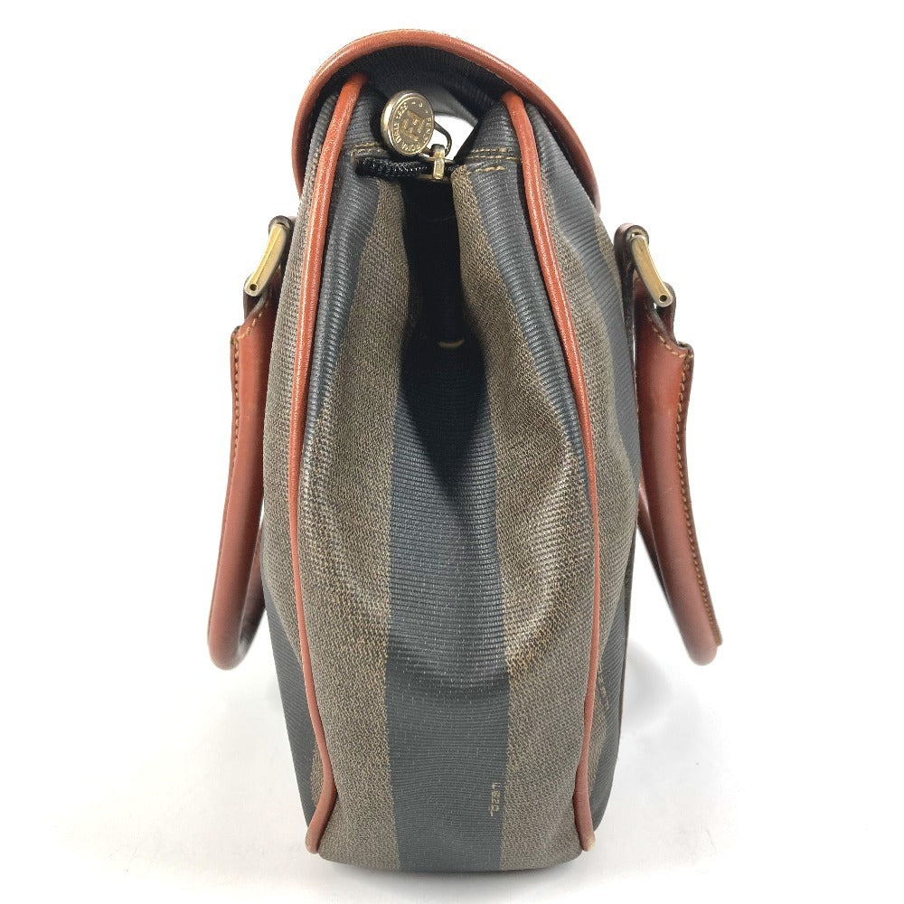 FENDI ヴィンテージ ロゴ ペカン カバン トートバッグ フラップ ハンドバッグ PVC/レザー ユニセックス カーキ