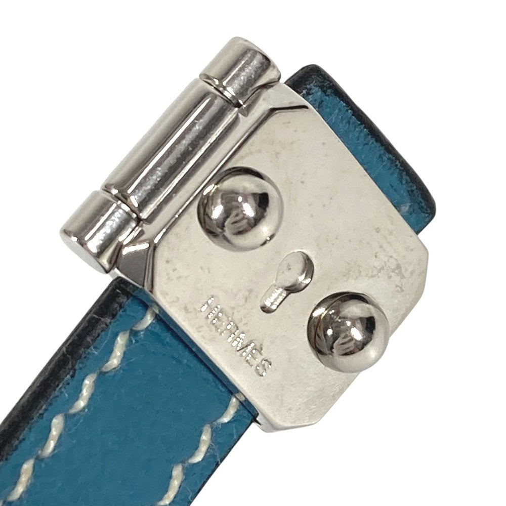 HERMES ロゴ プッシュロック デザイン アクセサリー カフリンクス ボタン カフス レザー ユニセックス ブルー