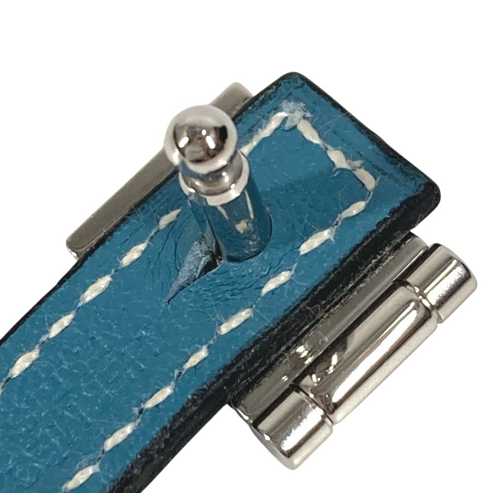 HERMES ロゴ プッシュロック デザイン アクセサリー カフリンクス ボタン カフス レザー ユニセックス ブルー