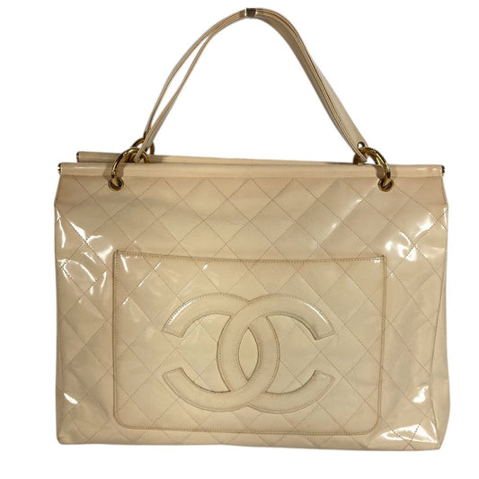 CHANEL ヴィンテージ キルティング マトラッセ CC ココマーク ロゴ カバン ハンドバッグ エナメル ユニセックス ホワイト