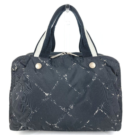 CHANEL 旧トラベルライン ロゴ カバン トートバッグ ハンドバッグ ナイロン ユニセックス ブラック