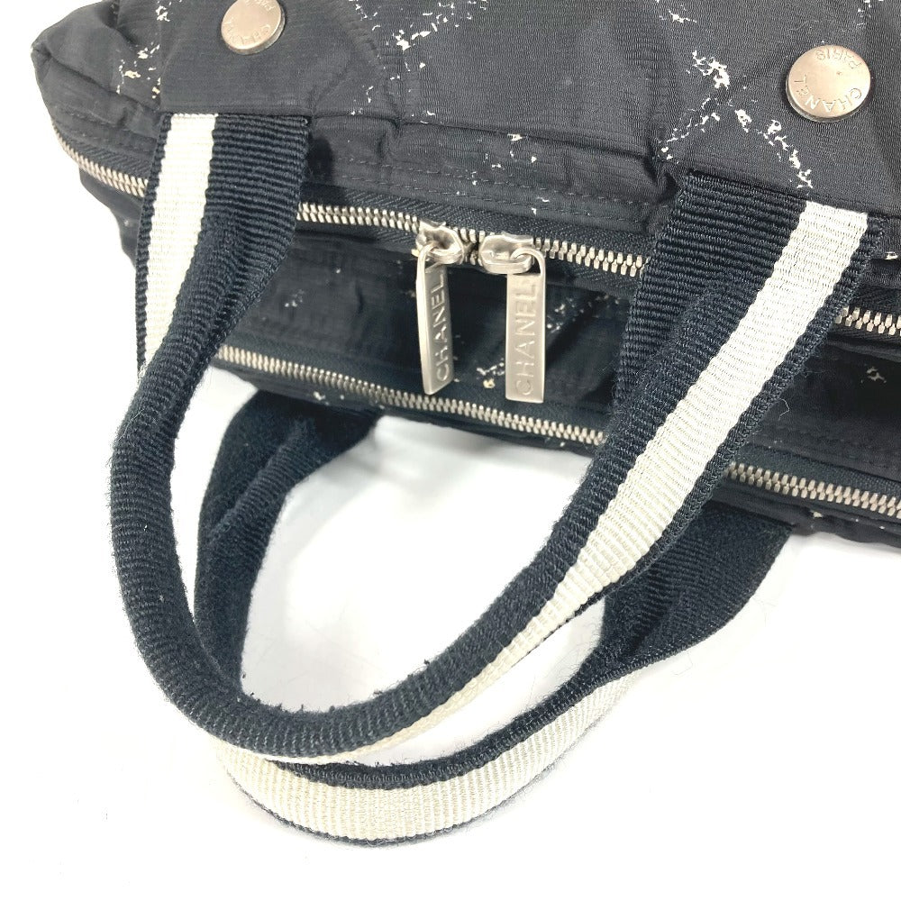 CHANEL 旧トラベルライン ロゴ カバン トートバッグ ハンドバッグ ナイロン ユニセックス ブラック