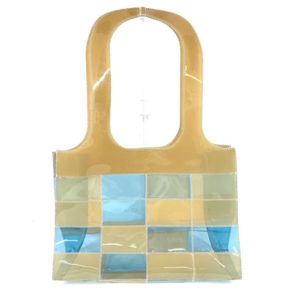 CHANEL CC ココマーク ロゴ パッチワーク カバン トートバッグ 肩掛け ショルダーバッグ ビニール ユニセックス ベージュ
