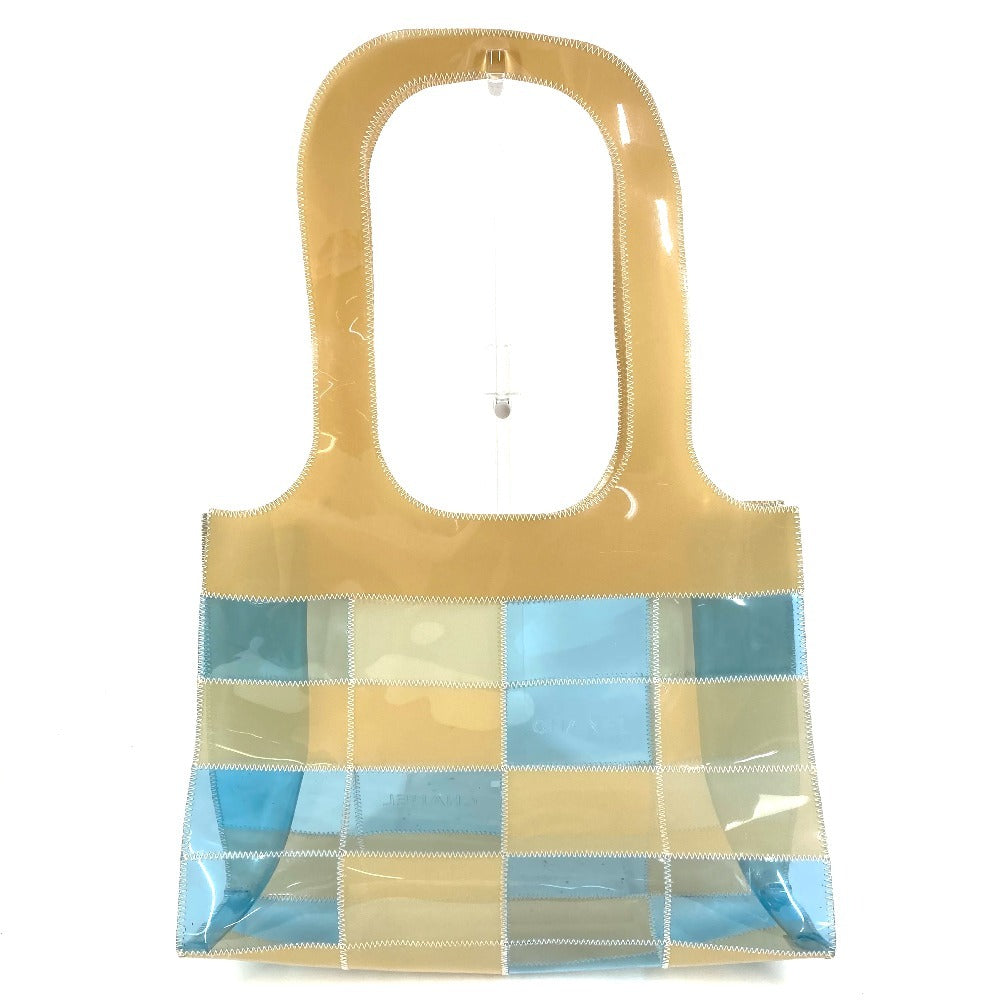 CHANEL CC ココマーク ロゴ パッチワーク カバン トートバッグ 肩掛け ショルダーバッグ ビニール ユニセックス ベージュ