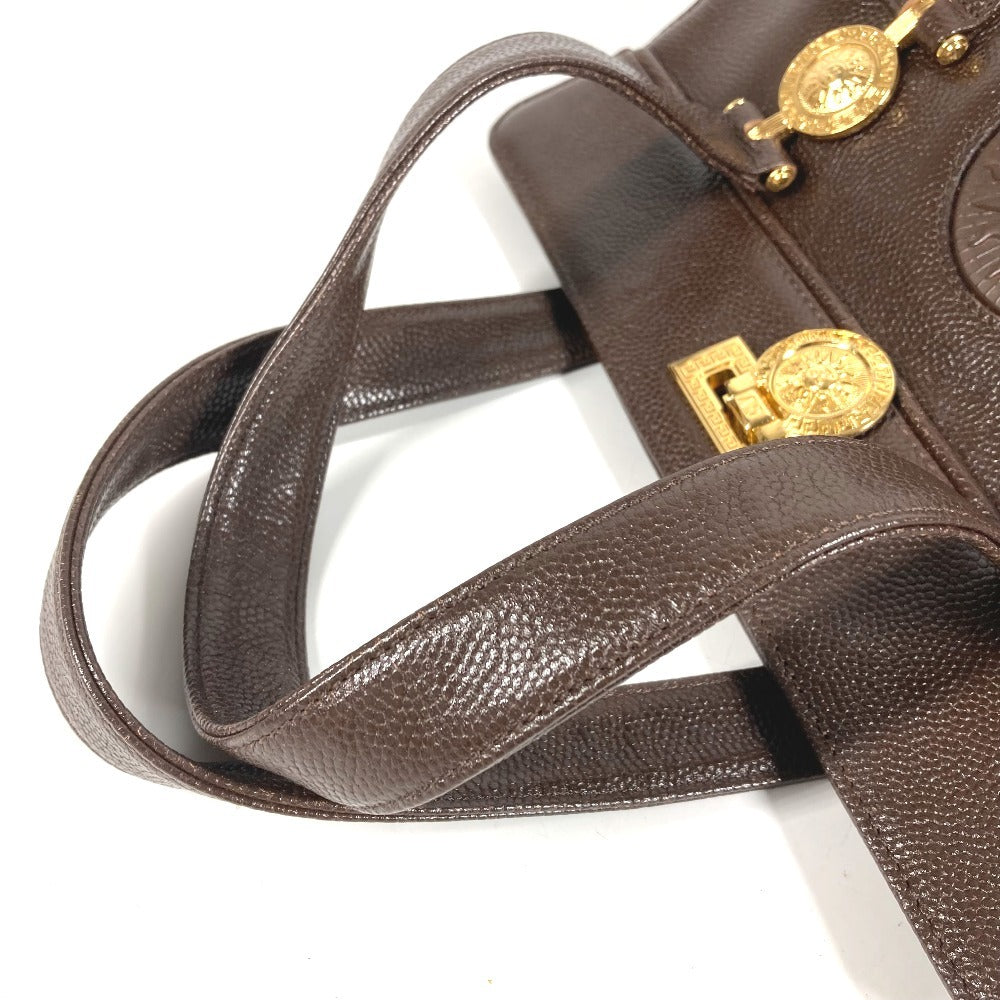 VERSACE Vintage Sunburst Bag 2-Tier Vanity Box Box Vanity Bag Handbag Leather Unisex Brown