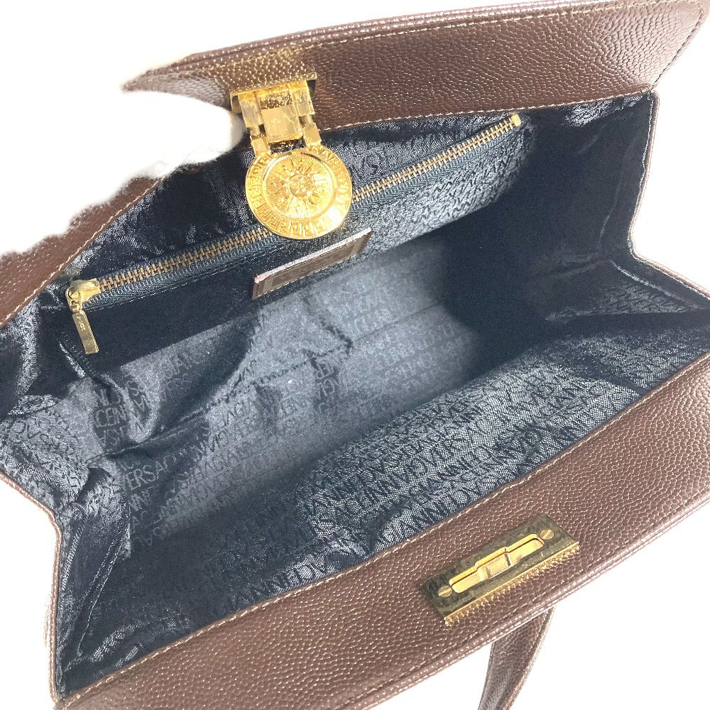 VERSACE Vintage Sunburst Bag 2-Tier Vanity Box Box Vanity Bag Handbag Leather Unisex Brown