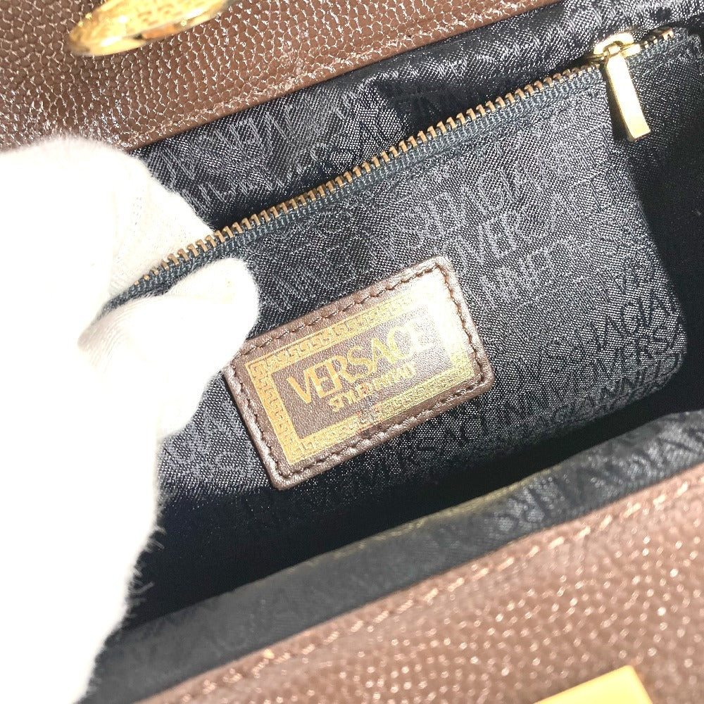 VERSACE Vintage Sunburst Bag 2-Tier Vanity Box Box Vanity Bag Handbag Leather Unisex Brown