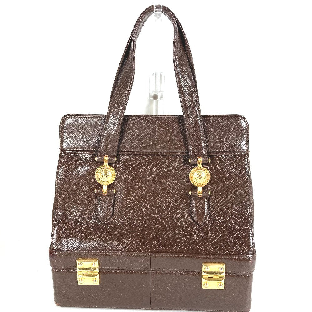 VERSACE Vintage Sunburst Bag 2-Tier Vanity Box Box Vanity Bag Handbag Leather Unisex Brown