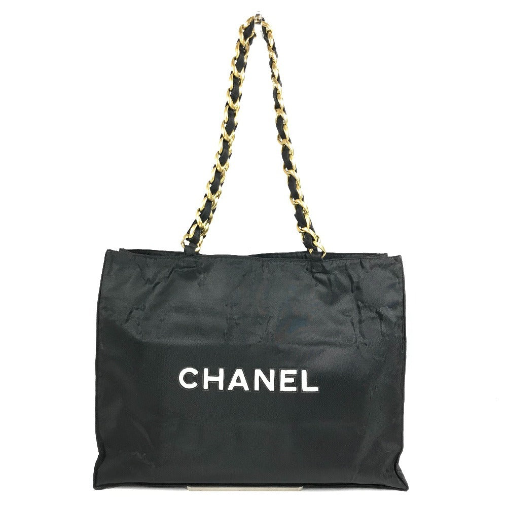 CHANEL CC ココマーク ロゴ トートバッグ 肩掛け チェーンバッグ Wチェーン カバン ショルダーバッグ ナイロン ユニセックス ブラック