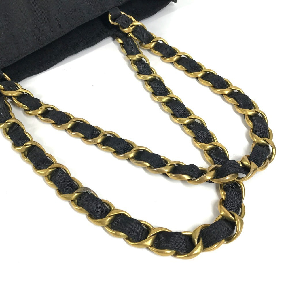 CHANEL CC ココマーク ロゴ トートバッグ 肩掛け チェーンバッグ Wチェーン カバン ショルダーバッグ ナイロン ユニセックス ブラック